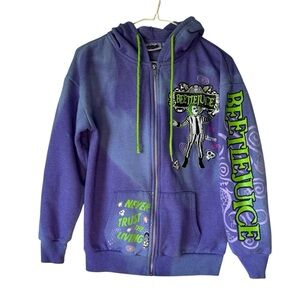 Beetlejuice Purple and Green Graphic/ Embroidered Zip-Up Hoodie Women's Size XXS